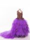 Affordable Eggplant Purple Sleeveless Tulle Court Train Lace Up Party Dresses for Wedding Party