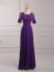 Purple Half Sleeves Floor Length Lace and Appliques Zipper Mother of the Bride Dress