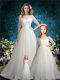 Eye-catching Half Sleeves Tulle Brush Train Zipper Sweet 16 Quinceanera Dress in White with Beading
