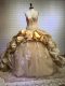 Attractive Sleeveless Beading and Appliques and Pick Ups Lace Up Quinceanera Gowns with Gold Court Train