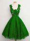 Lovely Green Sleeveless Lace Knee Length Quinceanera Dama Dress