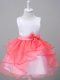 White And Red Organza Zipper Scoop Sleeveless Knee Length Flower Girl Dresses for Less Ruffles and Bowknot