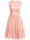 Great Peach Zipper Scoop Lace Quinceanera Dama Dress Lace Sleeveless