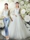 Customized White Wedding Gown Tulle Court Train 3 4 Length Sleeve Lace