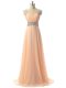 Floor Length Lace Up Evening Party Dresses Peach for Prom and Military Ball and Sweet 16 and Beach with Beading
