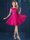 Colorful Fuchsia Tulle Lace Up Vestidos de Damas Cap Sleeves Knee Length Lace and Belt