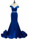 Low Price Beading Royal Blue Zipper Sleeveless Brush Train