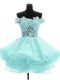 Amazing Aqua Blue Sleeveless Mini Length Beading and Lace Zipper Cocktail Dresses
