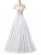 White Sleeveless Floor Length Ruching Lace Up Womens Party Dresses