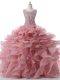 Exquisite Pink Ball Gowns Scoop Sleeveless Organza Floor Length Zipper Beading and Ruffles 15th Birthday Dress