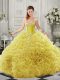 Sweetheart Sleeveless Vestidos de Quinceanera Court Train Beading and Ruffles Yellow Organza