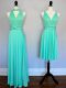 Floor Length Turquoise Damas Dress Chiffon Sleeveless Ruching