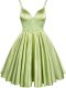 Spectacular Yellow Green A-line Spaghetti Straps Sleeveless Elastic Woven Satin Knee Length Lace Up Lace Quinceanera Dama Dress