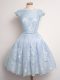 On Sale Knee Length A-line Cap Sleeves Light Blue Quinceanera Court of Honor Dress Lace Up