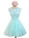 Superior Sleeveless Knee Length Belt Lace Up Court Dresses for Sweet 16 with Aqua Blue