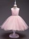 Luxurious Baby Pink Organza Zipper Toddler Flower Girl Dress Sleeveless Knee Length Beading