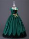 Square Sleeveless Little Girls Pageant Dress Wholesale Floor Length Appliques and Bowknot Dark Green Taffeta