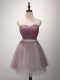 Perfect Mini Length Pink Quinceanera Court Dresses Tulle Sleeveless Beading and Ruching
