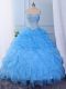 Floor Length Baby Blue Quince Ball Gowns Sweetheart Sleeveless Lace Up