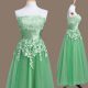 Tea Length Green Bridesmaid Gown Tulle Sleeveless Appliques
