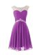 Elegant Cap Sleeves Chiffon Knee Length Zipper Teens Party Dress in Purple with Beading