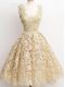 Decent Champagne A-line Lace Straps Sleeveless Lace Knee Length Zipper Wedding Party Dress