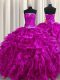 Fuchsia Organza Lace Up 15th Birthday Dress Sleeveless Floor Length Beading and Ruffles