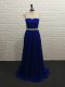Royal Blue High-neck Zipper Beading Prom Dresses Brush Train Sleeveless