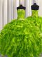 Clearance Olive Green Ball Gown Prom Dress Military Ball and Sweet 16 and Quinceanera with Beading and Ruffles Strapless Sleeveless Lace Up