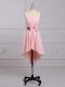 Exceptional Baby Pink Chiffon Lace Up Wedding Guest Dresses Sleeveless High Low Ruching and Bowknot