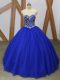 Custom Made Royal Blue Ball Gowns Sweetheart Sleeveless Tulle Floor Length Lace Up Beading Quinceanera Dress