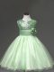 Low Price Apple Green Tulle Zipper Little Girl Pageant Dress Sleeveless Knee Length Sequins and Hand Made Flower