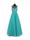 Teal Tulle Lace Up Scoop Sleeveless Floor Length Little Girls Pageant Gowns Beading