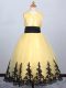 Customized Scoop Sleeveless Lace Up Pageant Gowns For Girls Yellow Tulle