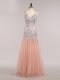 Great Peach Mermaid Beading and Sequins Dress for Prom Zipper Tulle Sleeveless Floor Length