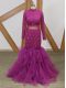 Attractive Floor Length Fuchsia Mother of Groom Dress High-neck Long Sleeves Zipper