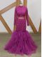 Attractive Floor Length Fuchsia Mother of Groom Dress High-neck Long Sleeves Zipper