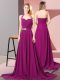Top Selling Halter Top Sleeveless Prom Evening Gown Brush Train Beading and Ruching Fuchsia Chiffon