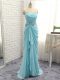 Baby Blue Empire Chiffon Sweetheart Sleeveless Beading and Ruching Floor Length Zipper Prom Dresses