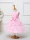 Organza Scoop Sleeveless Zipper Ruffled Layers and Bowknot Little Girl Pageant Dress in Baby Pink