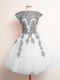 White Sleeveless Mini Length Appliques Lace Up Dama Dress