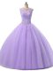 Modest Sleeveless Tulle Floor Length Lace Up Quinceanera Dresses in Lavender with Beading and Lace