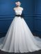 Vintage White Tulle Lace Up Wedding Dresses Sleeveless Court Train Ruching and Bowknot