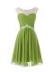 Fabulous Olive Green Scoop Zipper Beading Cocktail Dresses Cap Sleeves