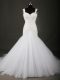 Gorgeous White Straps Backless Beading and Lace Wedding Dresses Court Train Sleeveless