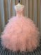 Stylish Beading and Ruffles Quince Ball Gowns Pink Lace Up Sleeveless Floor Length
