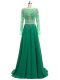 Stylish Chiffon Bateau Long Sleeves Brush Train Backless Beading High School Pageant Dress in Green