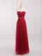 Belt Quinceanera Court of Honor Dress Wine Red Lace Up Sleeveless Floor Length