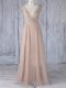 Noble Empire Dama Dress Peach V-neck Tulle Sleeveless Floor Length Zipper