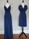 Nice Straps Sleeveless Lace Up Wedding Guest Dresses Navy Blue Chiffon